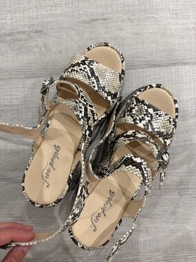 Free People Snake-Print Ankle-Tie Sandals in Beige and Black